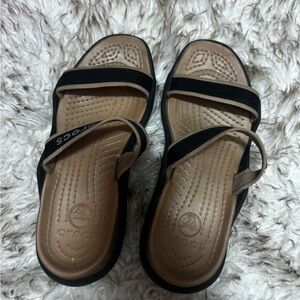 Crocs Women's Black and Tan Sandals